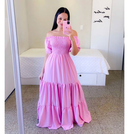 New new spring and summer  women's clothing dress one-word shoulder floral off-the-shoulder long color fairy skirt