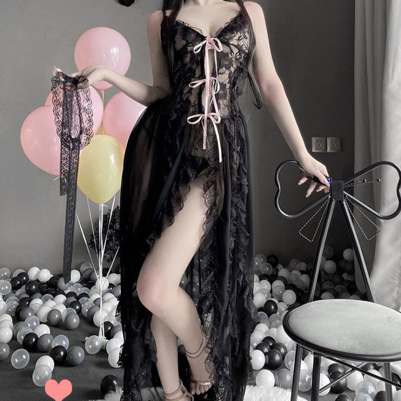 2025 court black lace see-through dress pajamas sexy emo underwear pajamas queen uniform temptation