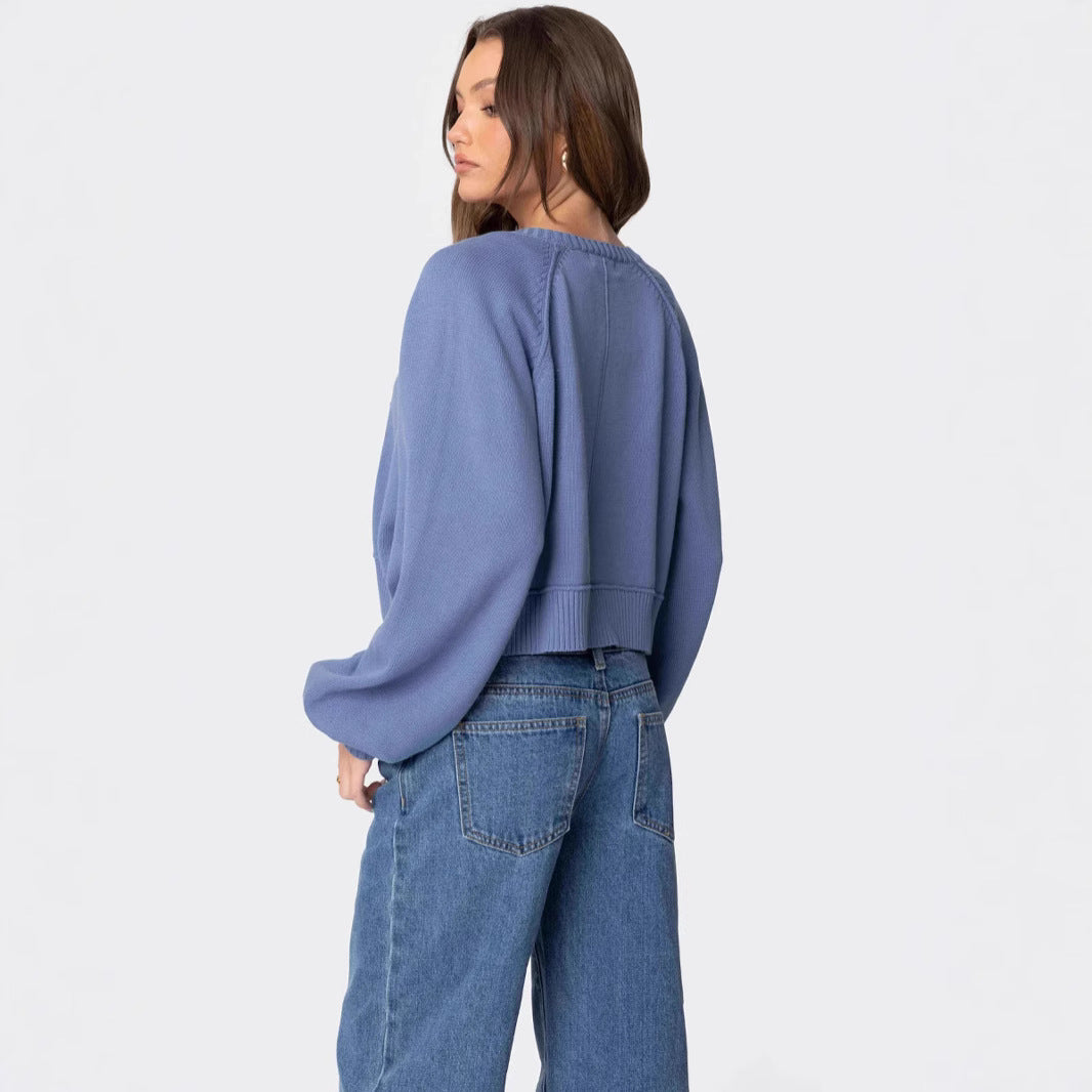 spring new  New  women's clothing street fashion crew neck long-sleeved knitted sweater cardigan women