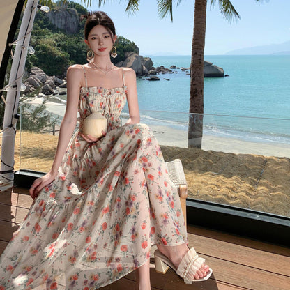 2025 Fairy Fan Beach Dress Fairy Holiday Dress Hollowed Out Large Skirt Waist  Suspender Halter Dress