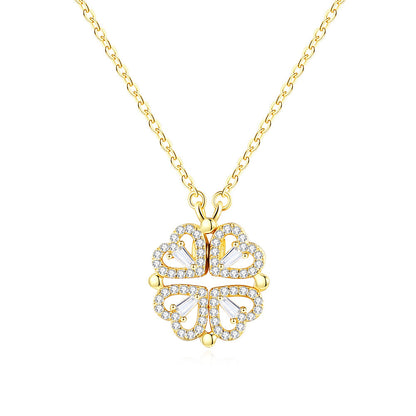 Multi-Functional Love Clover Necklace Female Titanium Steel Light Luxury Minority Design Pendant Heart-Connected Magnet Clavicle Chain