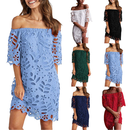 2025 New spring and summer new 2025 lace lace medium sleeve commuter dress tube top fashion short skirt