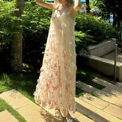 LOVERCCR  In Stock Super Fairy Three-Dimensional Flower Sling Dress Gentle and Beautiful Holiday Wedding Morning Gowns Dress