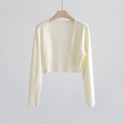 2025 summer ice silk cardigan long-sleeved buckle-free shawl ultra-thin knitted sunscreen shirt slim-fitting outer women's air-conditioning shirt collar