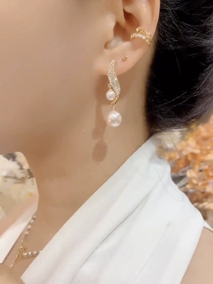Temperament Design Sense Full Diamond Pearl Earrings Light Luxury Fashion Silver Needle Earrings 2025 New Trendy Personality Versatile Earrings