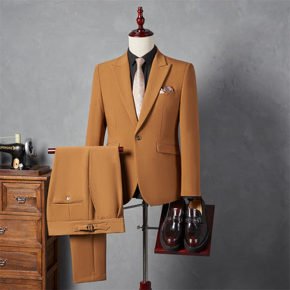 LOVECCR   Suit Suit Men's Three-Piece Suit Trendy Korean Slim Fit Business Casual Small Suit Coat Groom Wedding Suit