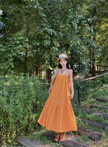 2025 Summer wear large skirt suspender dress fairy dopamine seaside travel photo travel vacation long skirt