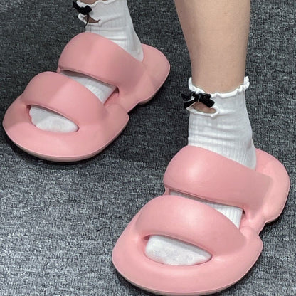 Plus Thick Bottom Fat Slippers Women's Summer Thickening Soft Bottom Indoor and Outdoor Couple Beach Slippers