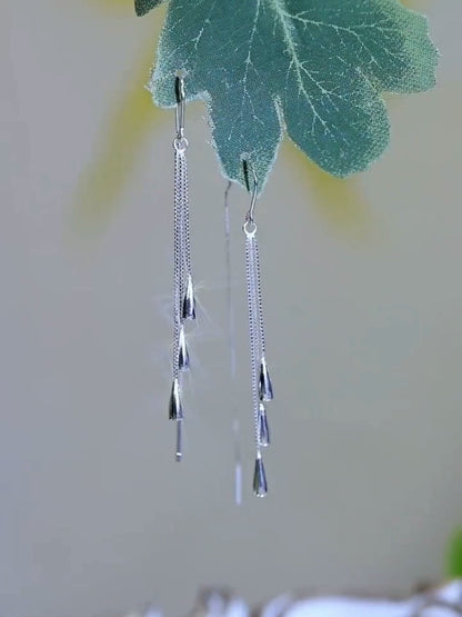 Temperament long water drop fringed ear line women's 2025 new trendy 925 silver needle earrings simple face thin earrings