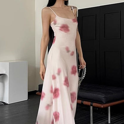 LOVECCR 2025 PB213  New new holiday beach dress printed elastic mesh suspender dress sexy long dress women