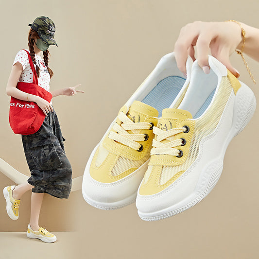 summer little white shoes new Korean version ins female students height increase mesh breathable board shoes casual street shot HY128
