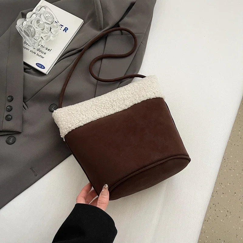 eybag  -  Small Plush Bucket Bags for Women 2024 Winter Y2K New Luxury Shoulder Underarm Bag Korean Fashion Handbags and Purses