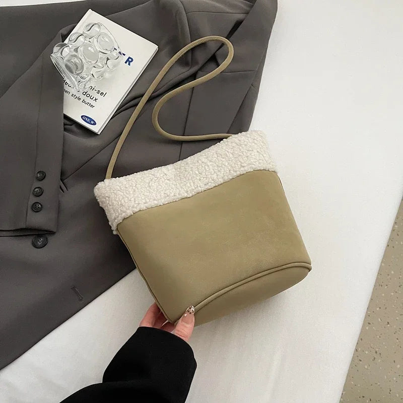 eybag  -  Small Plush Bucket Bags for Women 2024 Winter Y2K New Luxury Shoulder Underarm Bag Korean Fashion Handbags and Purses