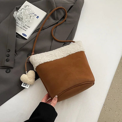 eybag  -  Small Plush Bucket Bags for Women 2024 Winter Y2K New Luxury Shoulder Underarm Bag Korean Fashion Handbags and Purses