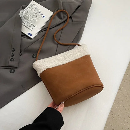 eybag  -  Small Plush Bucket Bags for Women 2024 Winter Y2K New Luxury Shoulder Underarm Bag Korean Fashion Handbags and Purses