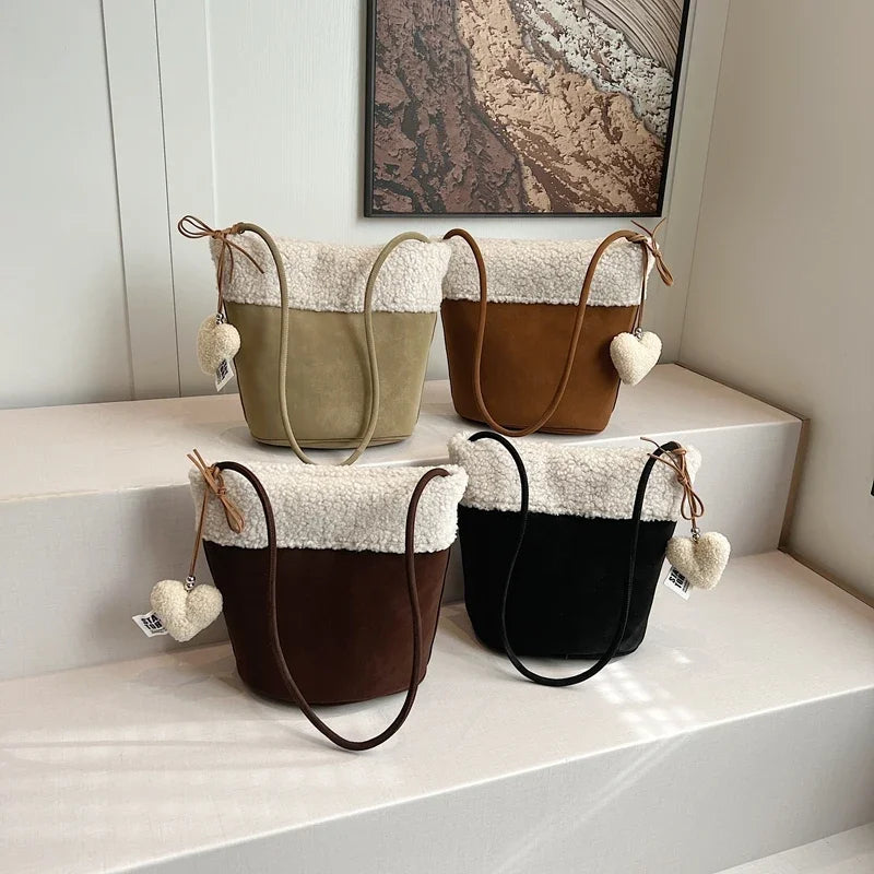 eybag  -  Small Plush Bucket Bags for Women 2024 Winter Y2K New Luxury Shoulder Underarm Bag Korean Fashion Handbags and Purses