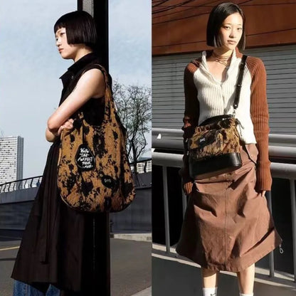 eybag  -  Retro Corduroy Brown Handbag Women New Vintage Large Capacity Casual Tote Bag Ladies Hot Girl Y2k Underarm Bag Aesthetic