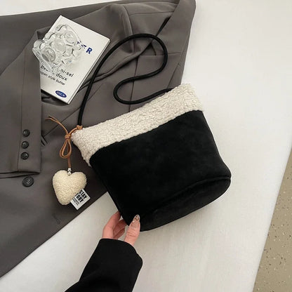 eybag  -  Small Plush Bucket Bags for Women 2024 Winter Y2K New Luxury Shoulder Underarm Bag Korean Fashion Handbags and Purses