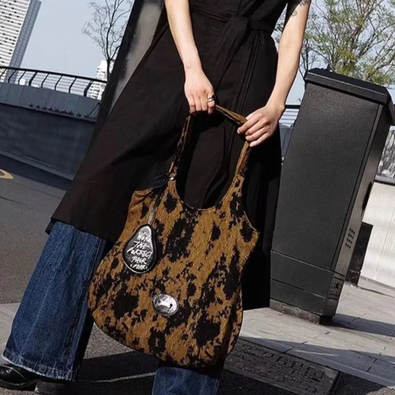 eybag  -  Retro Corduroy Brown Handbag Women New Vintage Large Capacity Casual Tote Bag Ladies Hot Girl Y2k Underarm Bag Aesthetic