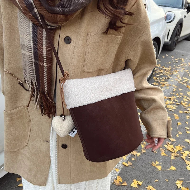 eybag  -  Small Plush Bucket Bags for Women 2024 Winter Y2K New Luxury Shoulder Underarm Bag Korean Fashion Handbags and Purses
