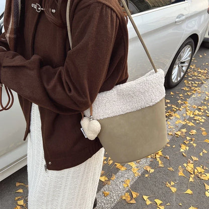 eybag  -  Small Plush Bucket Bags for Women 2024 Winter Y2K New Luxury Shoulder Underarm Bag Korean Fashion Handbags and Purses