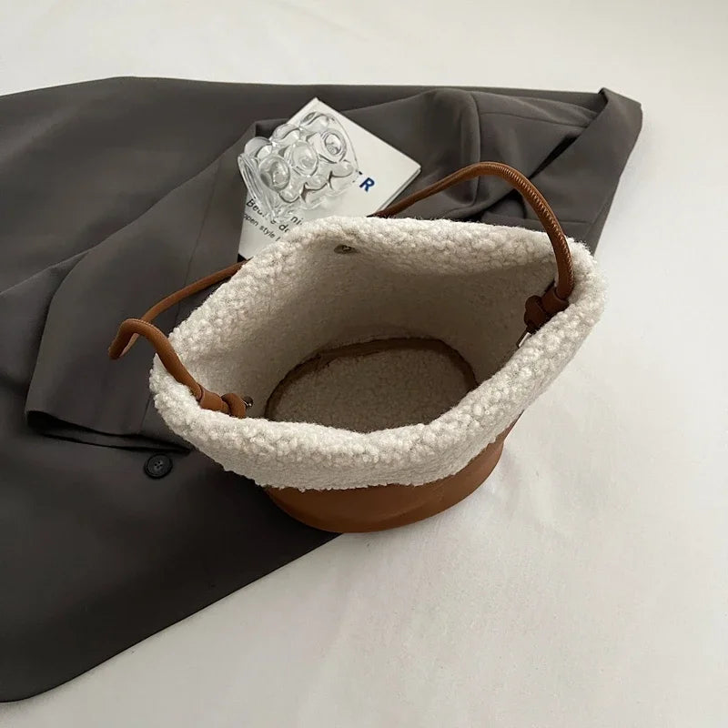eybag  -  Small Plush Bucket Bags for Women 2024 Winter Y2K New Luxury Shoulder Underarm Bag Korean Fashion Handbags and Purses
