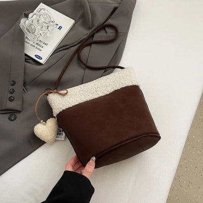 eybag  -  Small Plush Bucket Bags for Women 2024 Winter Y2K New Luxury Shoulder Underarm Bag Korean Fashion Handbags and Purses
