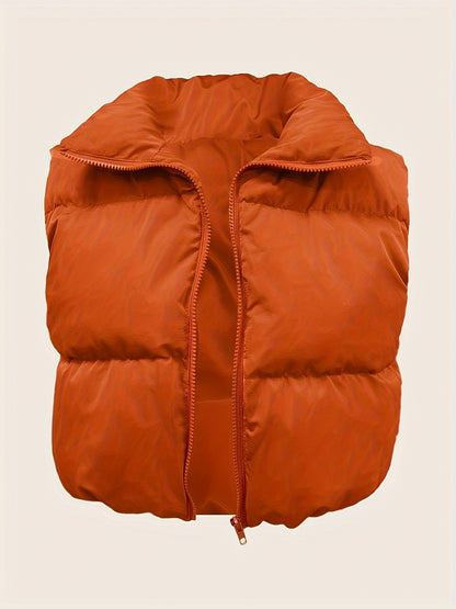 Stylish High Neck Sleeveless Vest Coat - Zip-Up, Casual, Solid Color, Women's Outerwear - Perfect for Daily Wear, Travel, and Outdoor Activities