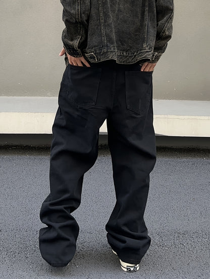Mens Comfortable Loose Fit Wide Leg Jeans - Chic Street Style Denim Pants for Fashionable Men - High-Quality, Durable, and Sophisticated Design