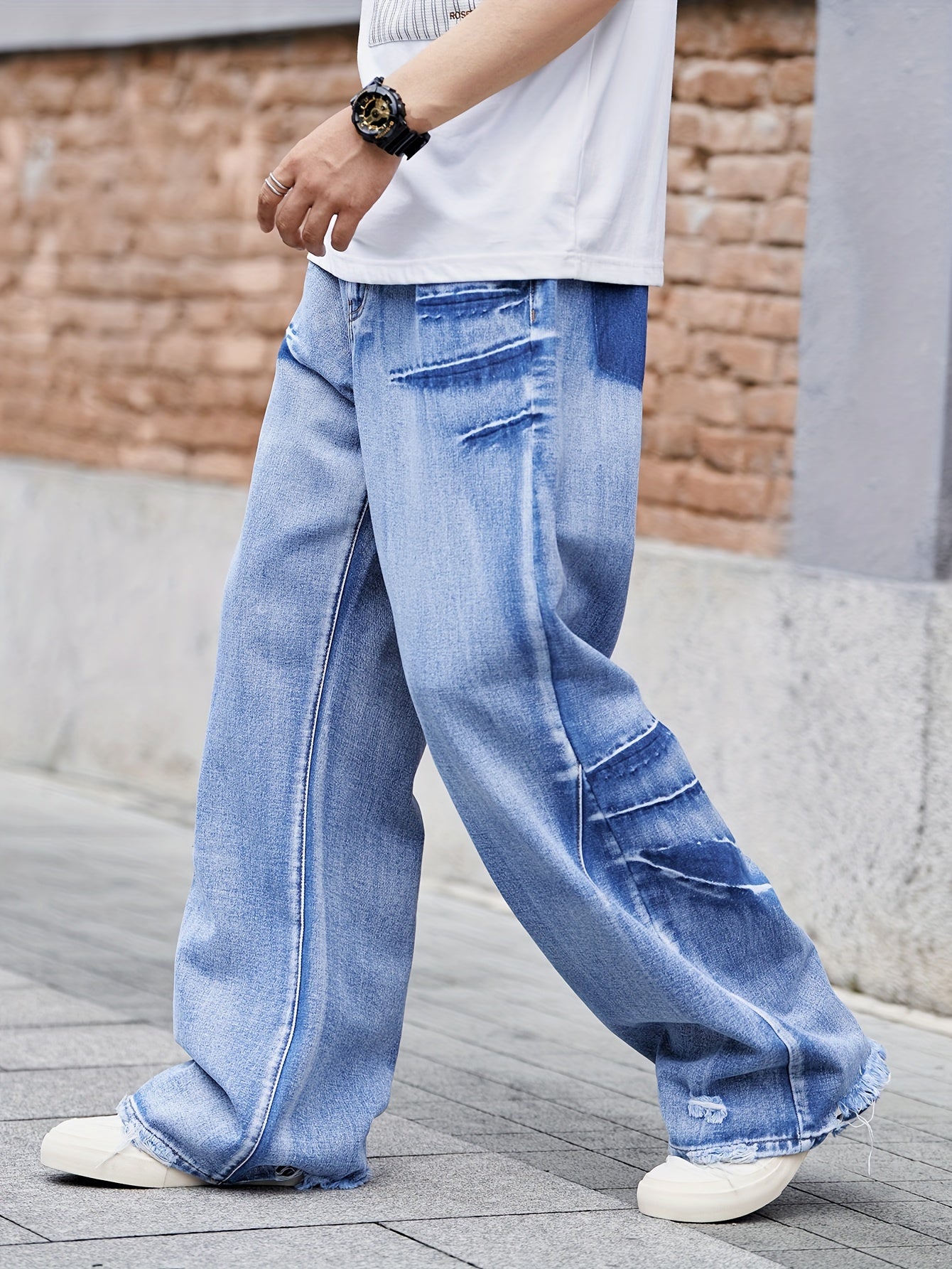 Men's Comfortable Loose Fit Wide Leg Jeans - Soft Stretchy Denim, Relaxed Fit, Street Style Fashion, Comfy Casual Wear for Everyday Activities