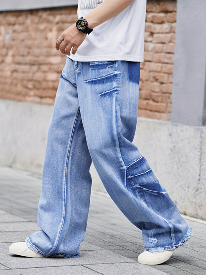 Men's Comfortable Loose Fit Wide Leg Jeans - Soft Stretchy Denim, Relaxed Fit, Street Style Fashion, Comfy Casual Wear for Everyday Activities