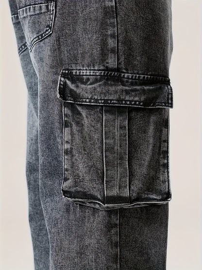 Stylish Comfy Loose Fit Wide Leg Cargo Jeans - Men's Versatile Denim Pants for Four Seasons with Multiple Pockets - Perfect for Casual Daily Wear