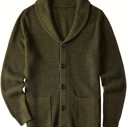 Plus Size Mens Soft Knit Cardigan Sweater - Classic Shawl Collar, Warm and Cozy with Pockets - Elegant Coat Style for Winter and Fall Seasons