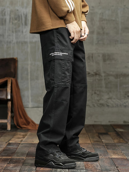 Men's Stylish 100% Cotton Loose Solid Pants With Pockets, Casual Breathable Comfy Trousers For City Walk Street Hanging Outdoor Activities