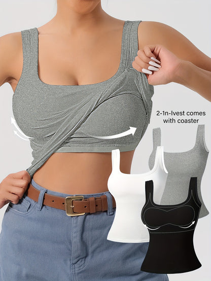 3-Pack Solid Color Super Slim Fit Tank Top - Classic Square Neck, Sleeveless, Versatile, and Easy to Pair - Pack of 3 for Endless Outfit Possibilities, Exclusively Designed for Women, Perfect for Casual, Everyday Wear