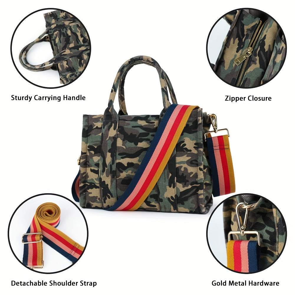 Womens Stylish & Durable Canvas Tote Bag - Spacious Crossbody Purse with Zipper - Perfect for School, Work & Everyday