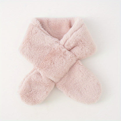1pc Simple Cute Round Neck Children's Solid Color Fur Scarf For Autumn And Winter