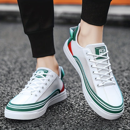 Men's Breathable Mesh Skate Sneakers - Fashionable & Comfortable Casual Shoes for All Seasons, Versatile Streetwear with Lace-Up Closure