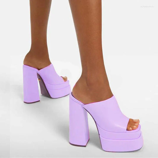 Slippers Shoes Fashion Women Sandals Peep-Toe High-Heeled Thick Sole Chunky Heel High Heels Woman Sexy Slip On