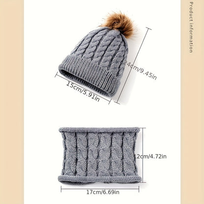 2pcs/set Plain Color Children's Knitted Hat & Neck Scarf For Winter