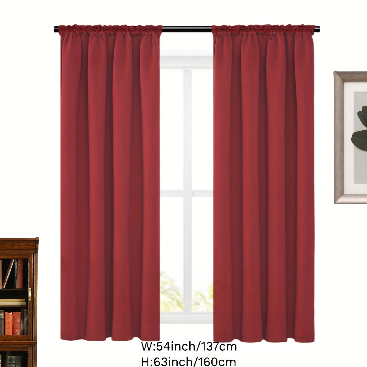 2 Panels Solid Color Simple Rod Pocket Curtain Light Filtering Curtains, Suitable For Living Room, Office Home Decor