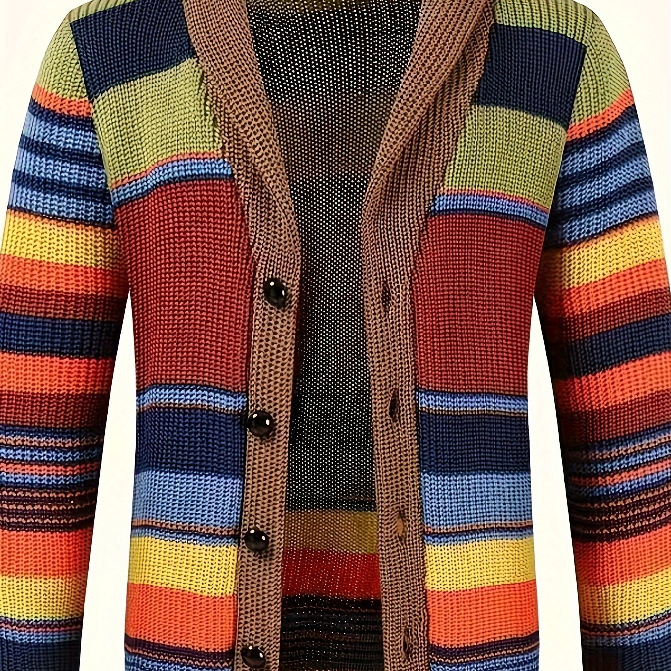Plus Size Men's Stylish Contrast Color Knit Cardigan Sweater for Spring, Fall, and Winter - Soft, Cozy, and Versatile - Perfect for Casual Daily Wear, Outdoor Activities, and Layering Under Jackets