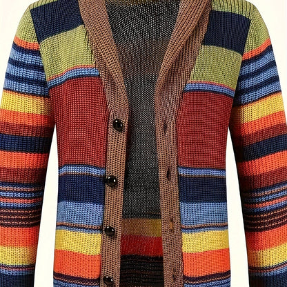Plus Size Men's Stylish Contrast Color Knit Cardigan Sweater for Spring, Fall, and Winter - Soft, Cozy, and Versatile - Perfect for Casual Daily Wear, Outdoor Activities, and Layering Under Jackets