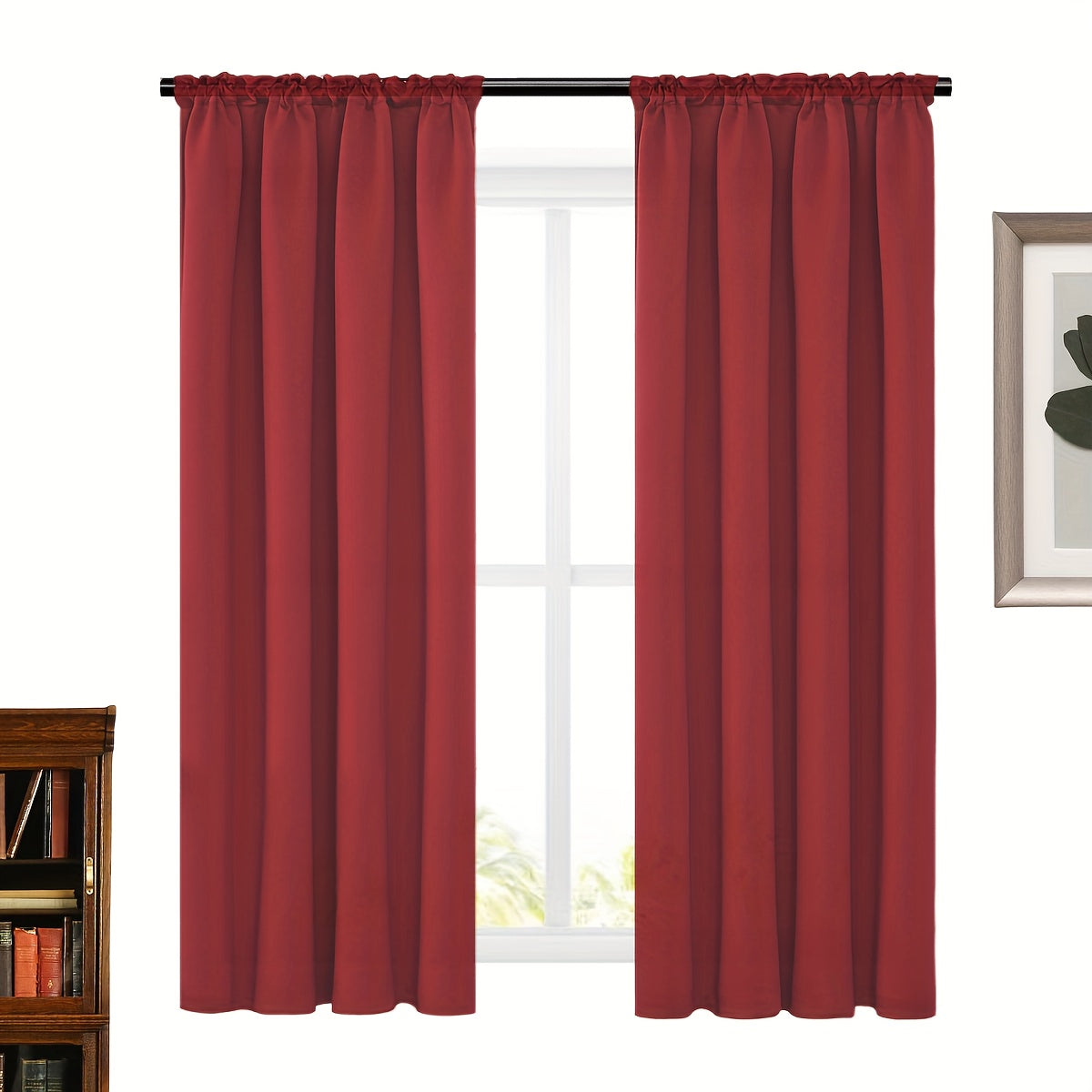 2 Panels Solid Color Simple Rod Pocket Curtain Light Filtering Curtains, Suitable For Living Room, Office Home Decor