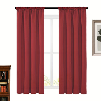2 Panels Solid Color Simple Rod Pocket Curtain Light Filtering Curtains, Suitable For Living Room, Office Home Decor