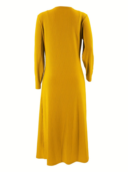 Casual Solid Ribbed Two-piece Dress Set, Long Sleeve Cardigan & Bodycon Cami Dress Outfits, Women's Clothing