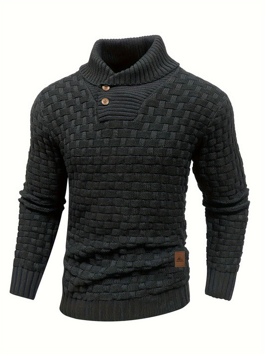 Mens Premium Buttoned Turtleneck Waffle Knit Sweater - Stylish Casual to Business Commuter - Ultra-Comfortable, Warm & Refined Pullover for Effortless Fall & Winter Style