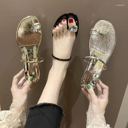 Slippers Women's High Heel Comfortable Wedge Heels Sandals Rhinestone Inlaid Flip Flops Casual Shopping Slides Summer