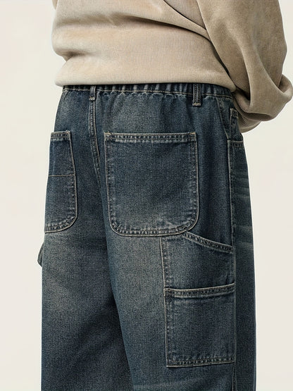 Men's Casual Loose-Fit Cotton Pants | Multi-Pocket Outdoor Utility | Non-Sheer Woven Fabric | Ideal for Spring/Fall