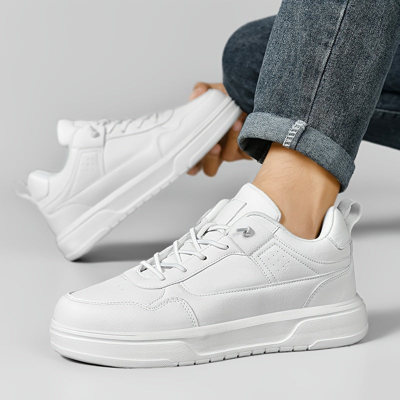 Men's Casual Comfort Skate Shoes - Stylish Solid Color, Lace-Up Sneakers with Durable MD Sole